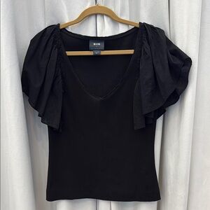 Maeve by Anthropologie Black Women's ruffle sleeved v neck top